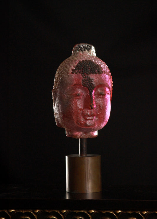 Marlene Rose (b. 1967) Head of Buddha, 2004 Sand Cast Glass and Steel Sculpture