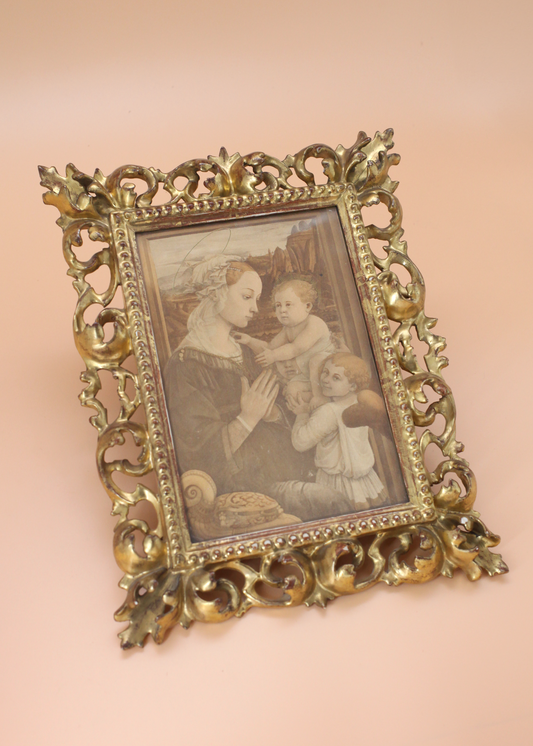 19th Century Grand Tour Florentine Gilt Wood Frame With Sepia Print Of Madonna And Child