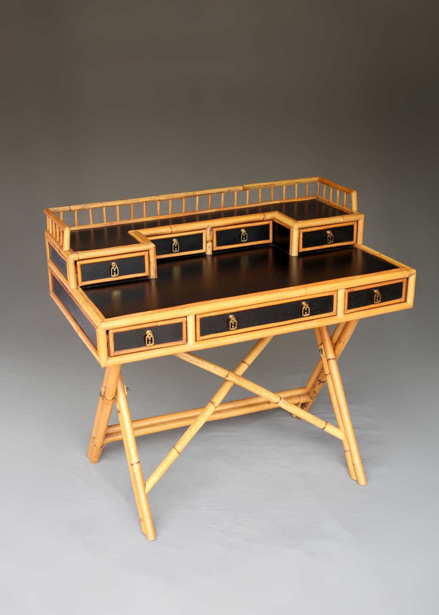 Classic Murio Bamboo & Lacquer Campaign Desk With Chair