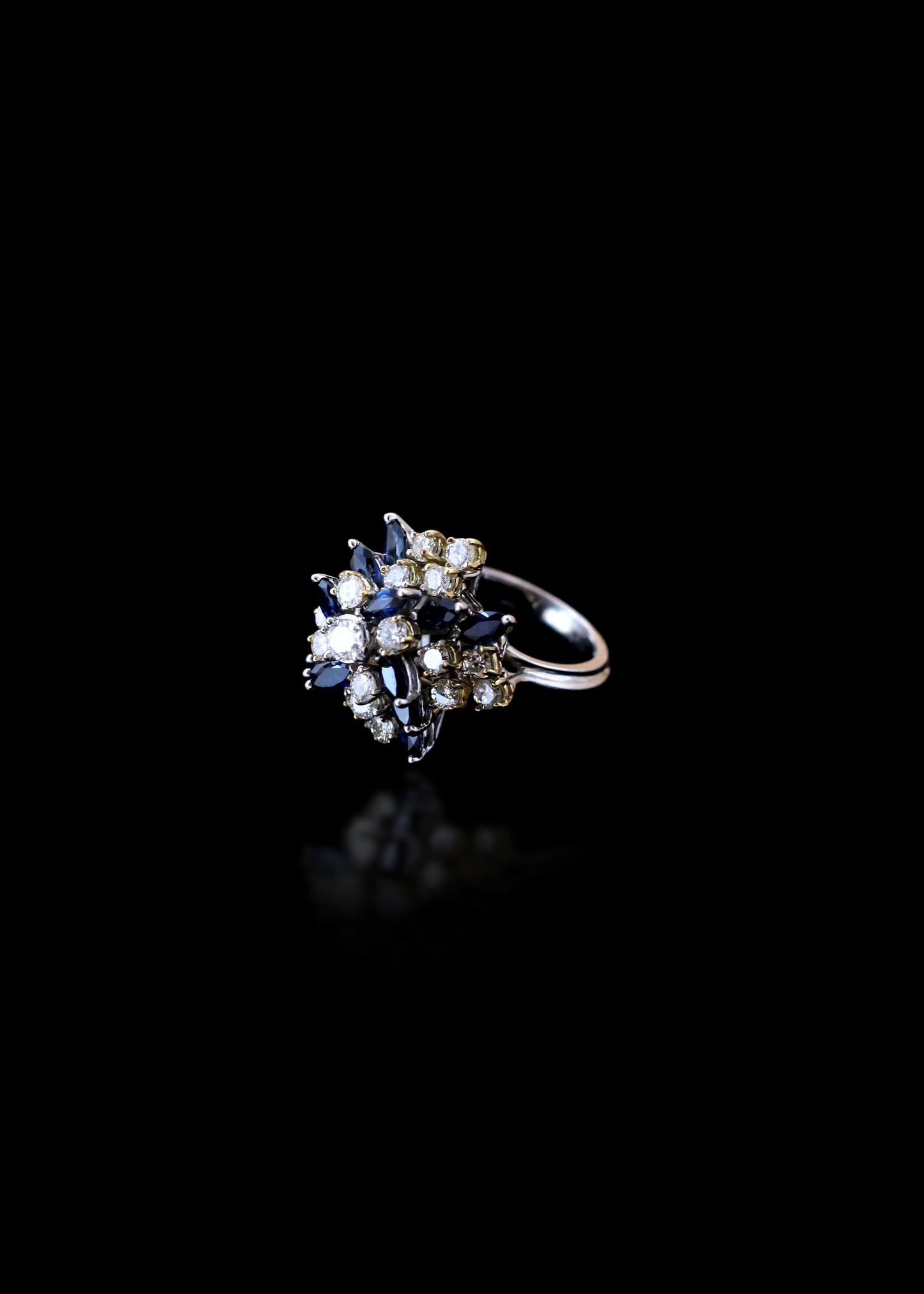 Yellow And White Gold, Diamond And Sapphire Cluster Cocktail Ring