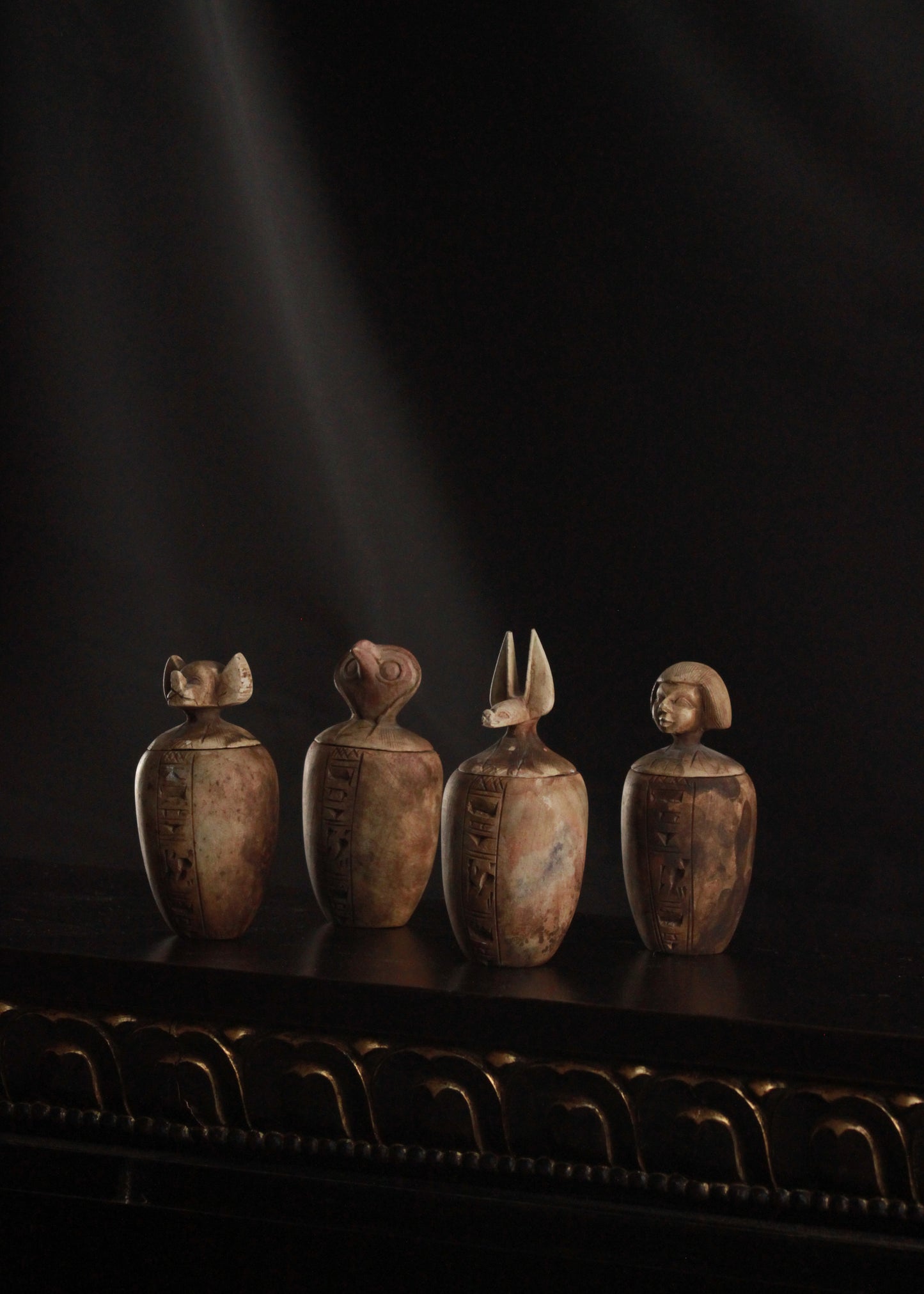 Unique Egyptian Art Set of 4 Canopic Jars Made of Limestone