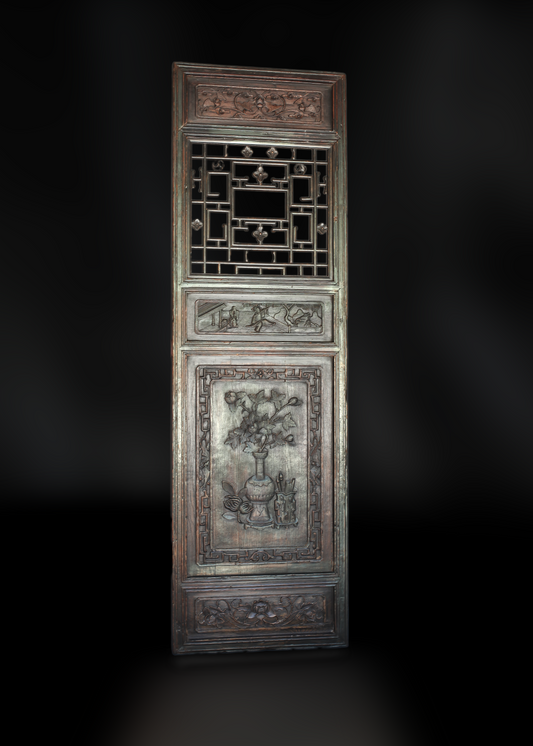 Pair of Asian Hand Carved Doors With Auspicious Symbols