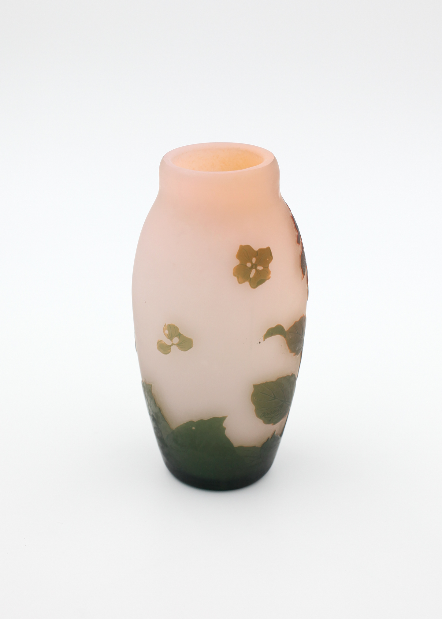 Art Nouveau French Cameo Vase In Soft Pink Floral Etched Glass By Arsall