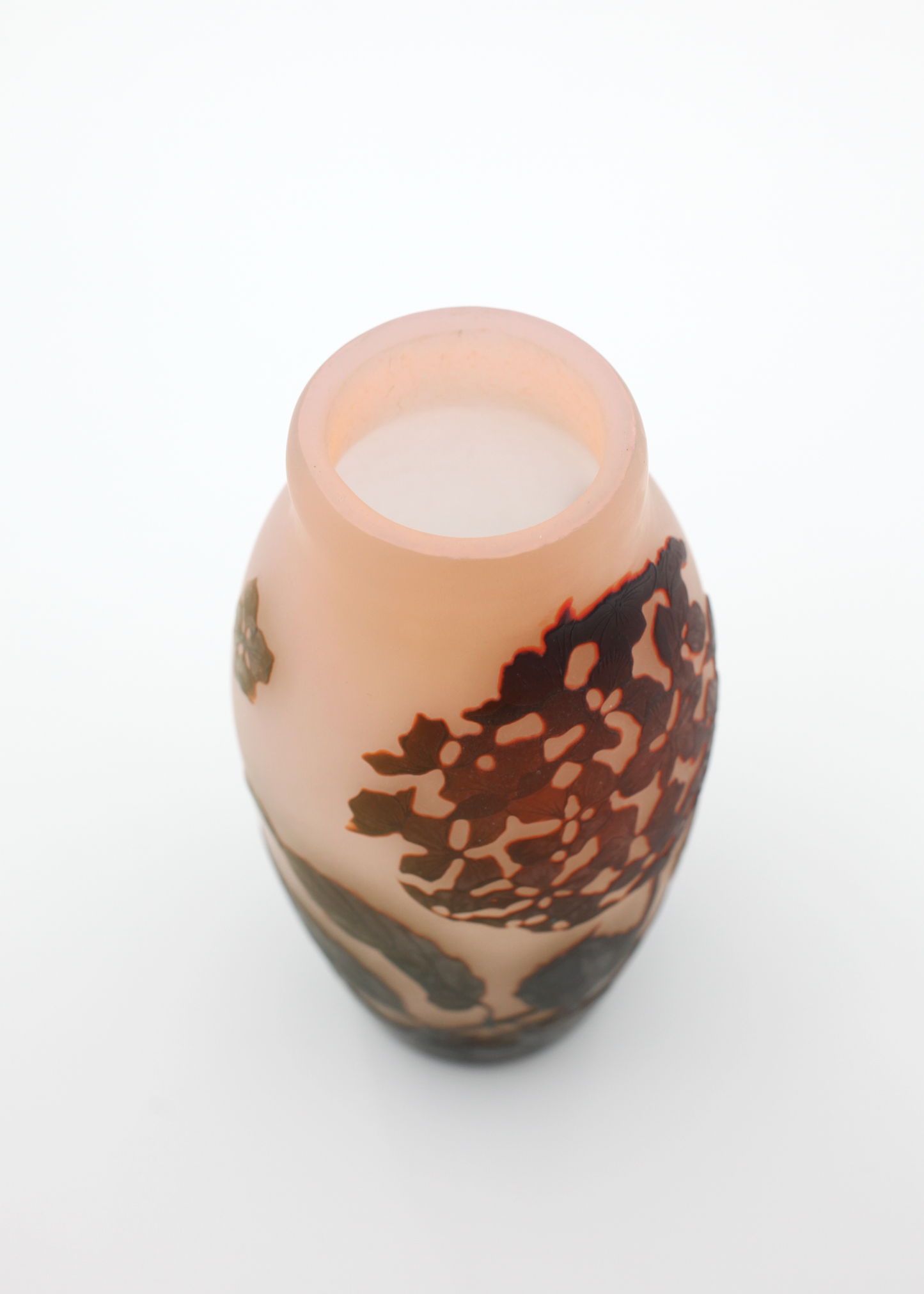 Art Nouveau French Cameo Vase In Soft Pink Floral Etched Glass By Arsall