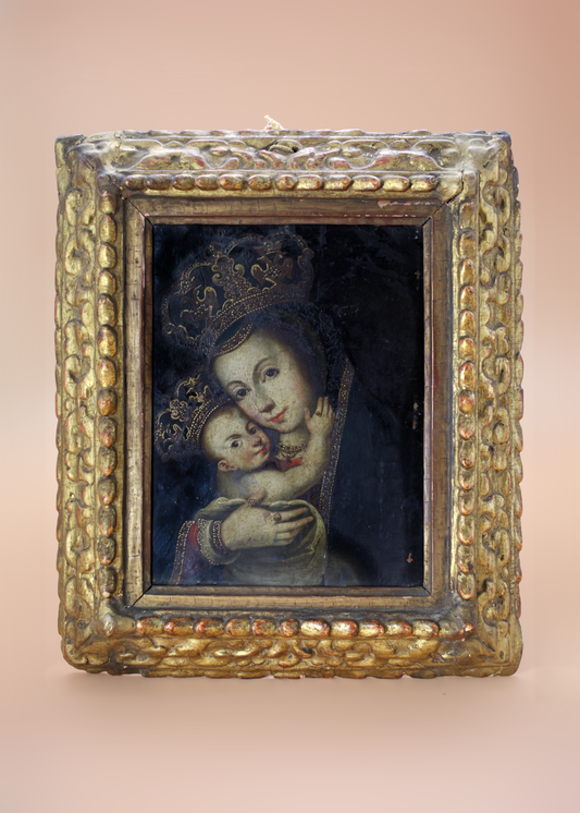 Spanish Colonial Madonna & Child Copper Retablo