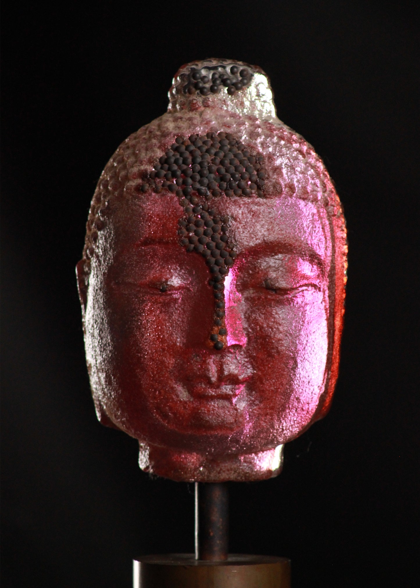 Marlene Rose (b. 1967) Head of Buddha, 2004 Sand Cast Glass and Steel Sculpture