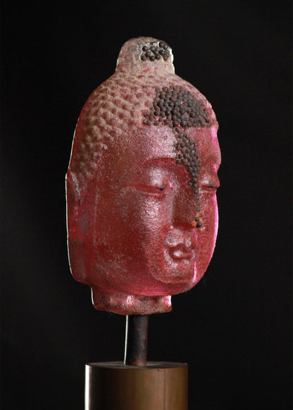 Marlene Rose (b. 1967) Head of Buddha, 2004 Sand Cast Glass and Steel Sculpture