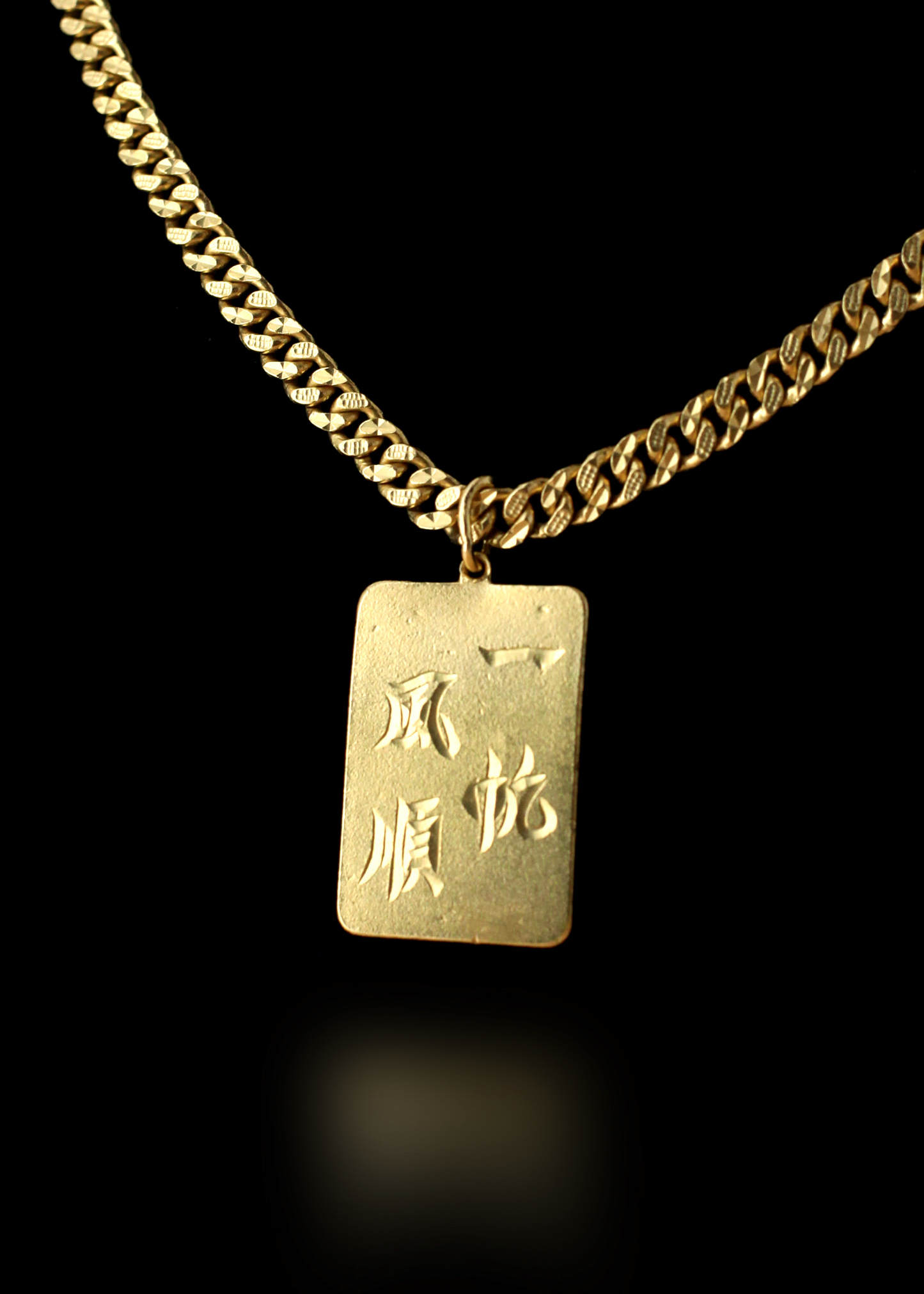24kt Chinese Link Chain With Good Fortune Pendant
