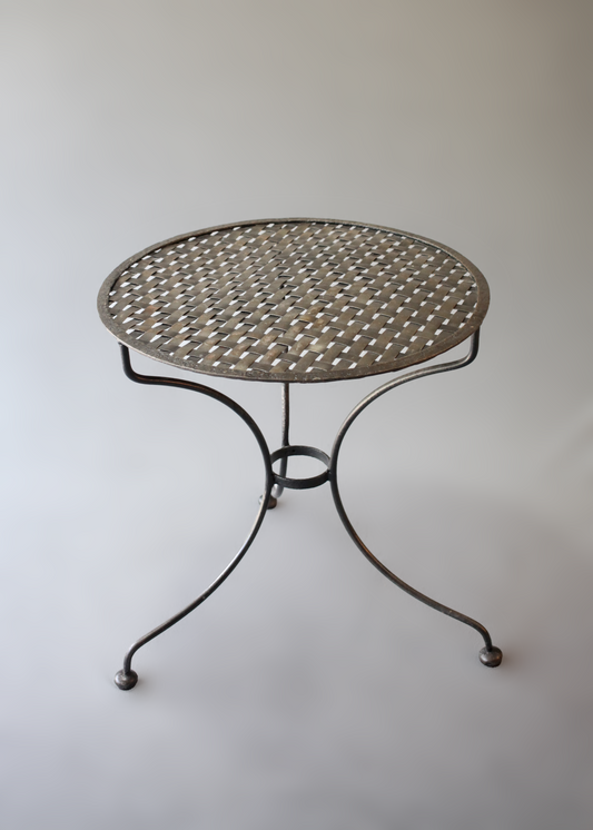 Rare 19th Century French Forged Iron Gueridon Garden Bistro Table With A Petate Top