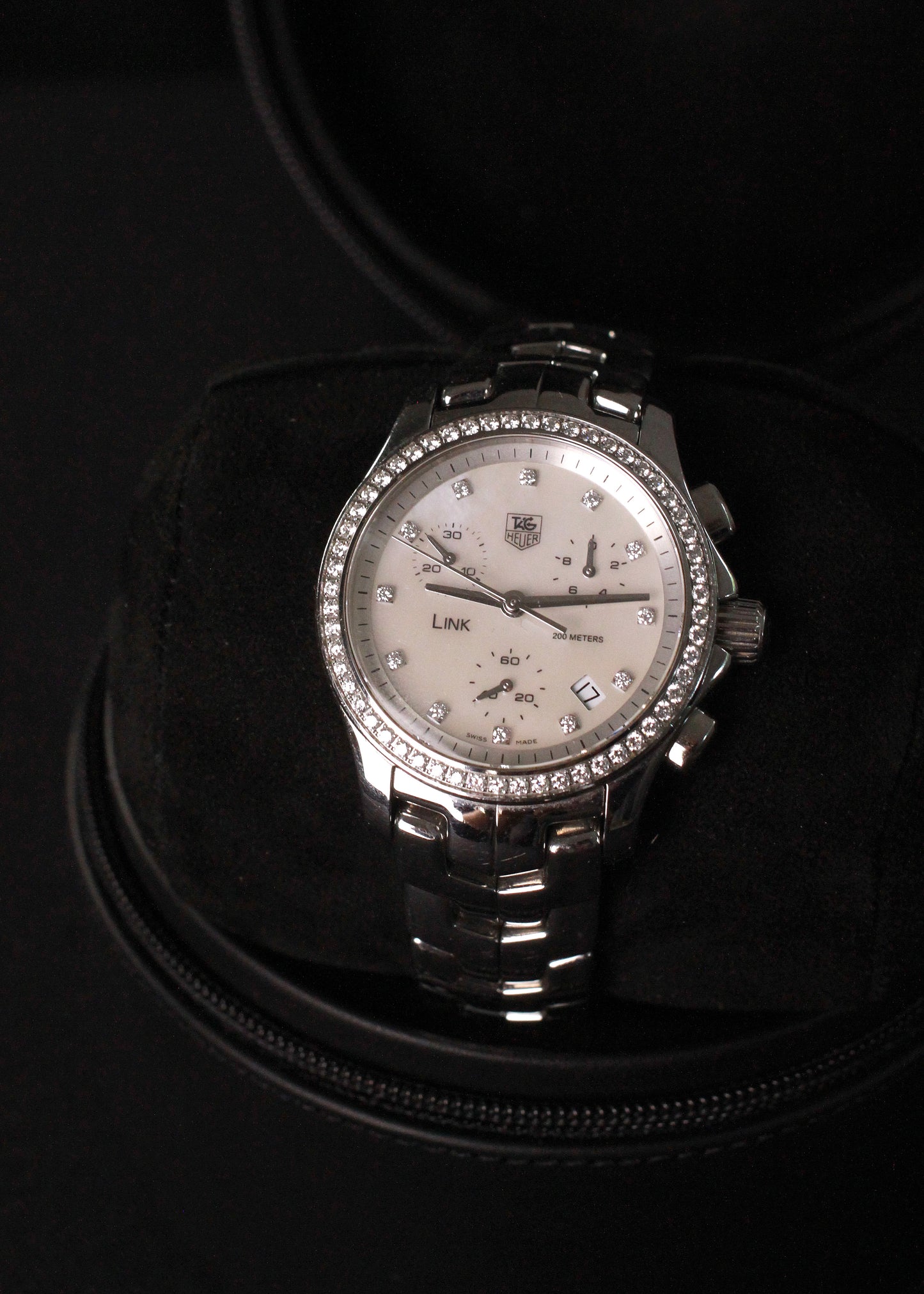 TAG Heuer Link Quartz 32mm Watch Bezel with Diamonds, White Dial & Steel