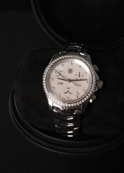 TAG Heuer Link Quartz 32mm Watch Bezel with Diamonds, White Dial & Steel