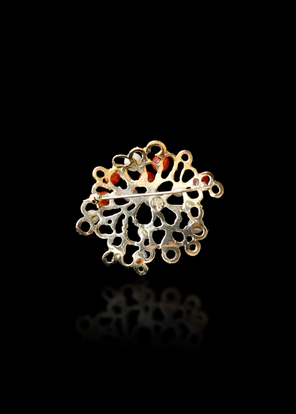 Estate 18kt Yellow Gold Coral & Pearl Brooch