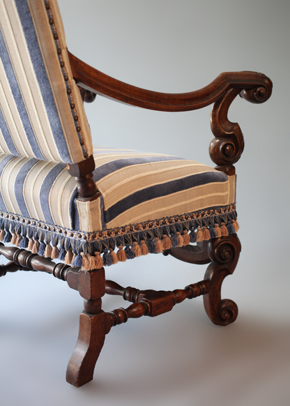 Hand Carved French Walnut Os De Mouton Framed Highback Armchair